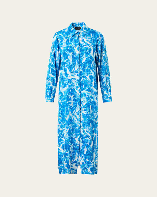 Whitecaps Print Silk Crepe Midi Shirtdress